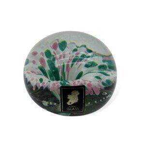 KERRY GLASS Paperweight with Handcrafted Floral Design Ireland Vintage